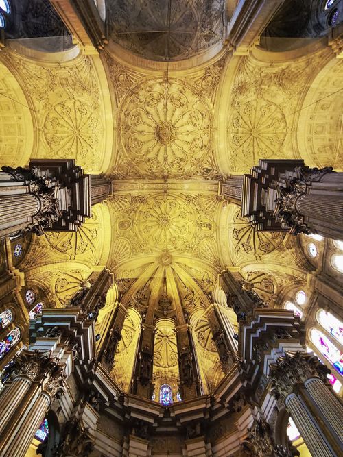 Free Intricate frescoes and columns in the ceiling of Málaga Cathedral, Spain. Stock Photo