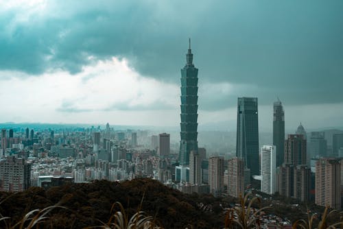 Cloudy Sky over Downtown Taipei with the Taipei 101 Skyscraper in the Center