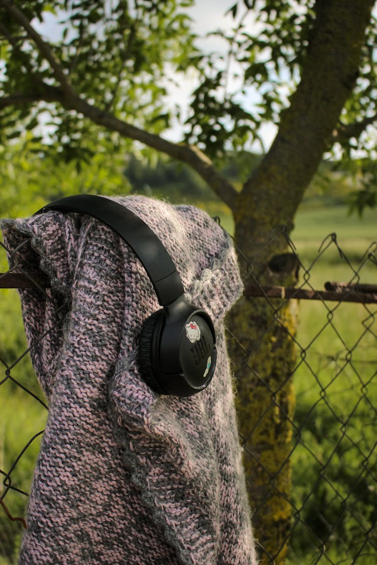 Headphones And Clothes On Fence