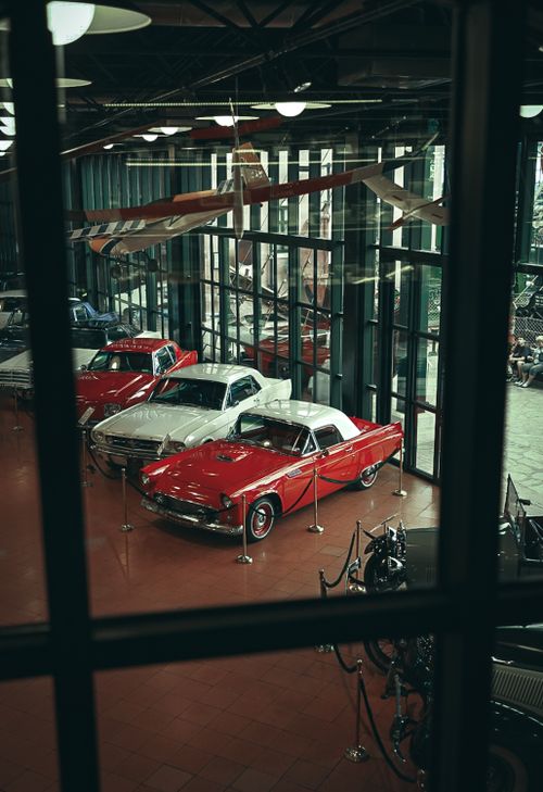 Free A nostalgic view of classic cars at the Rahmi Koç Museum, Istanbul, showcasing retro automotive design. Stock Photo