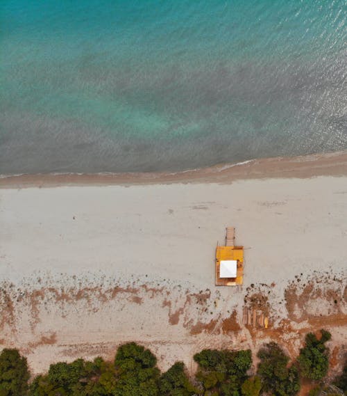 Aerial Photography of a Lifeguard Tower on a Beach 