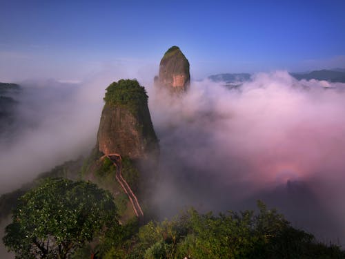 Free Mountains Towering over Fog in China Stock Photo