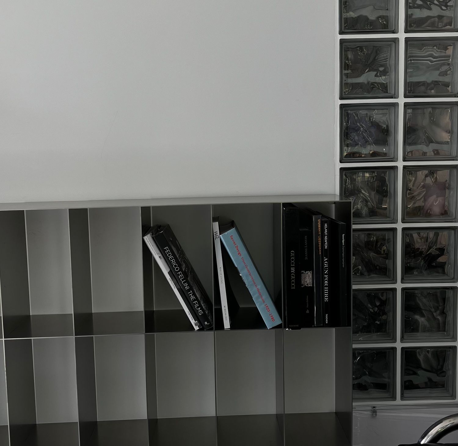 Minimalist modular shelving with rectangular compartments; photo by Ruby Ruby on Pexels