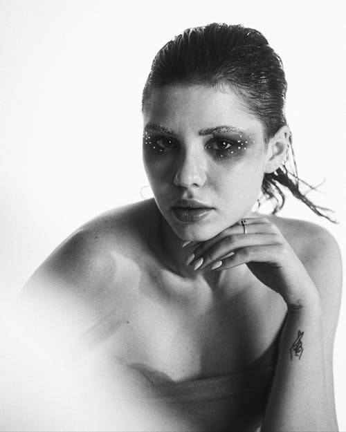 Black and White Portrait of a Beautiful Woman with Wet Hair 