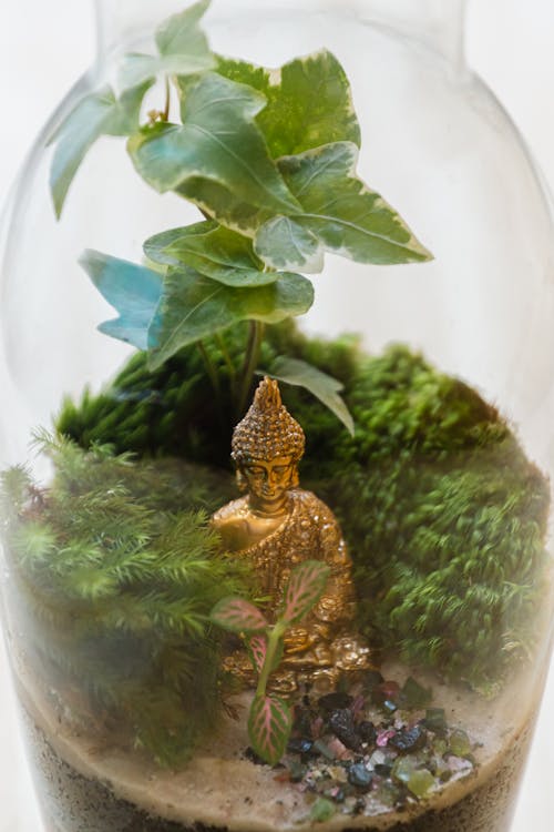 Buddhist Golden Figure in Glass Jar