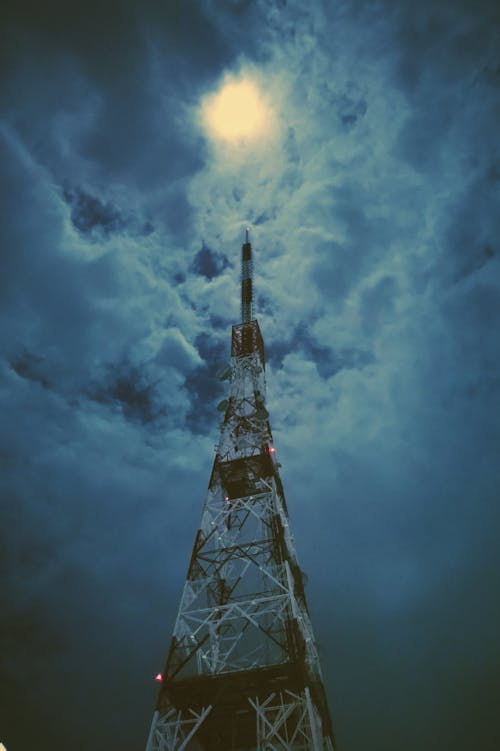 Free stock photo of moon, night, television tower Stock Photo