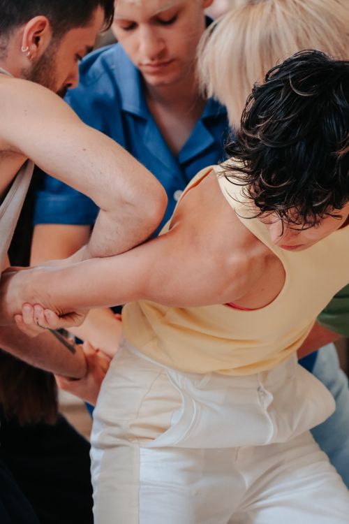 Free Close-up image of a diverse group interacting and supporting each other. Stock Photo