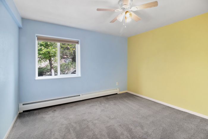 Room after repainting, fresh blue and yellow walls