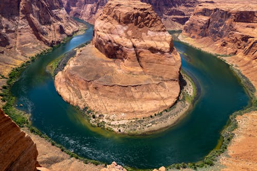 Free Aerial View of the Horseshoe Bend, Glen Canyon, Page, Arizona, United States Stock Photo