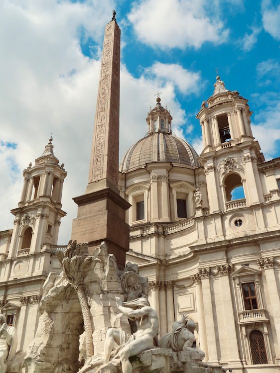 Fountain of the Four Rivers and Sant Agnese in Agone Church in Piazza Navona in Rome 