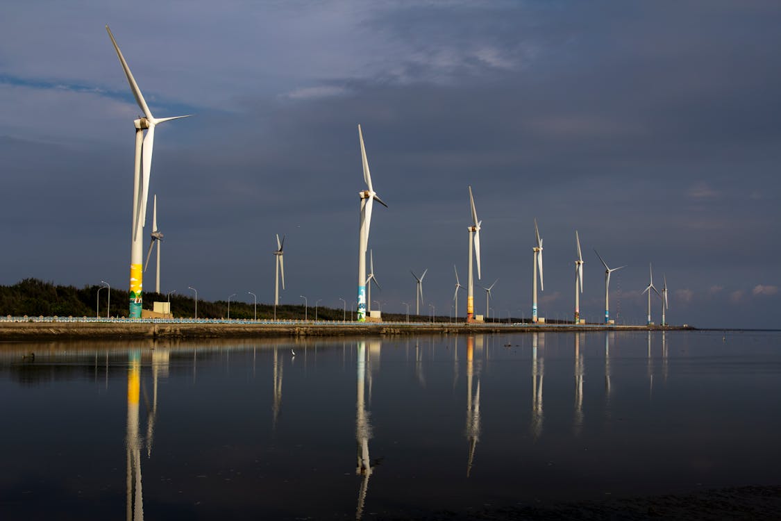 Wind Turbines on the Coast of a Sea 