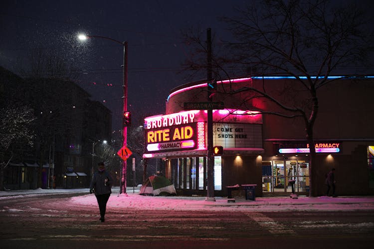 Pharmacy With Neon At Winter Night