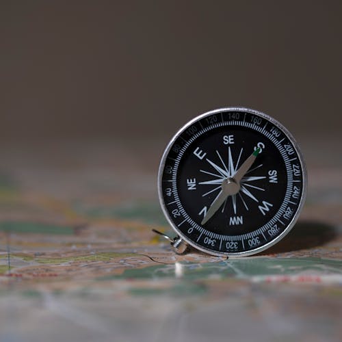 compass on the background of the map. travel concept. route planning. find your direction in life