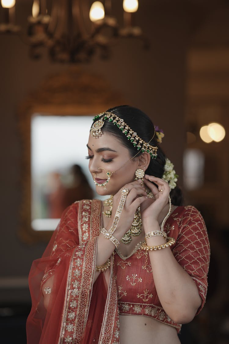 Smiling Woman In A Traditional Indian Wedding Dress