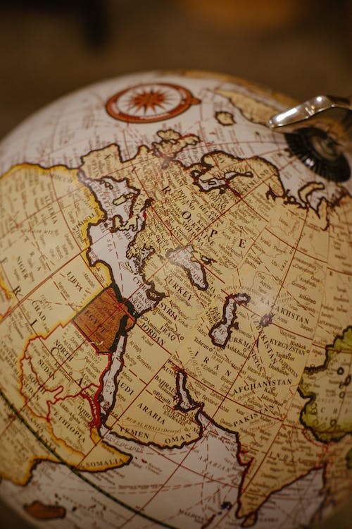 A close up of a globe with a map on it