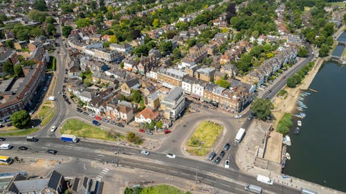 Drone Shot of Sunlit Town