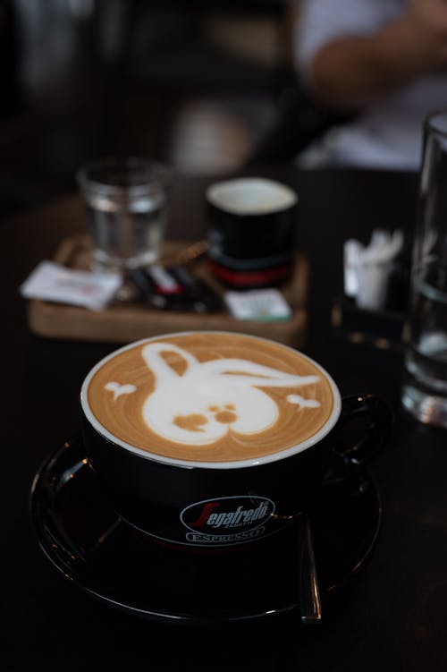 Close-up of a Cup of Coffee with Latte Art