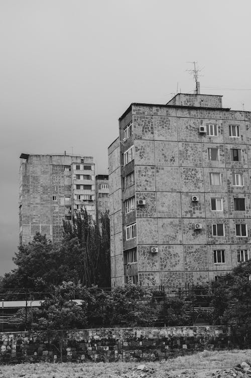 Block of Flats in Town in Black and White