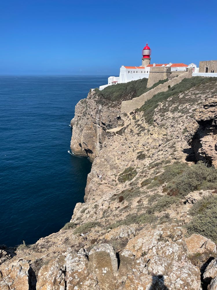 View Of The Lighthouse On The Cliff, Cape St. Vincent, Algarve, Portugal