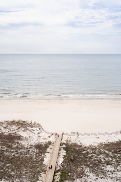 Wooden Footpath and Beach on Sea Shore