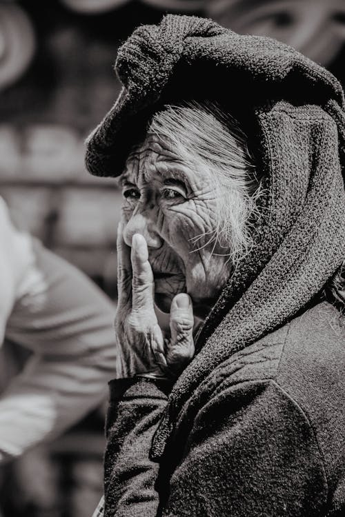 Elderly Woman in Black and White