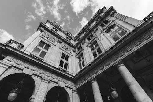 Corner of Vintage Building in Black and White