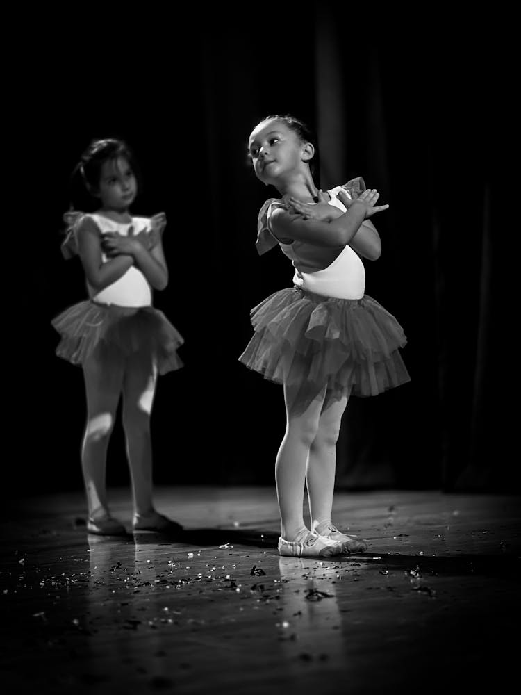 Ballet Dancers Girls On Stage In Black And White