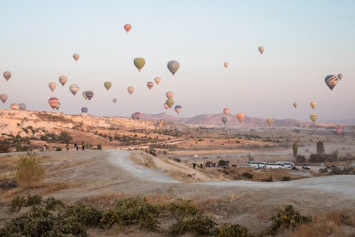 Hot Air Balloons Flying over Cappadocia Turkey 