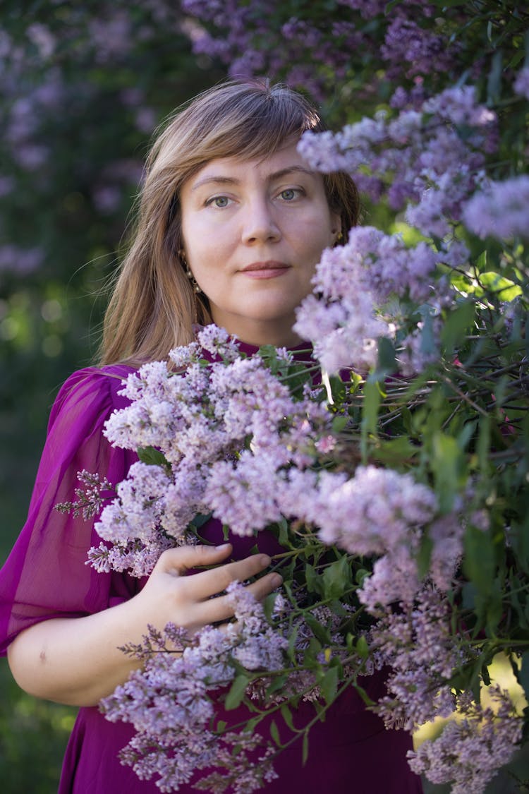 Woman Behind Spring Blossoms