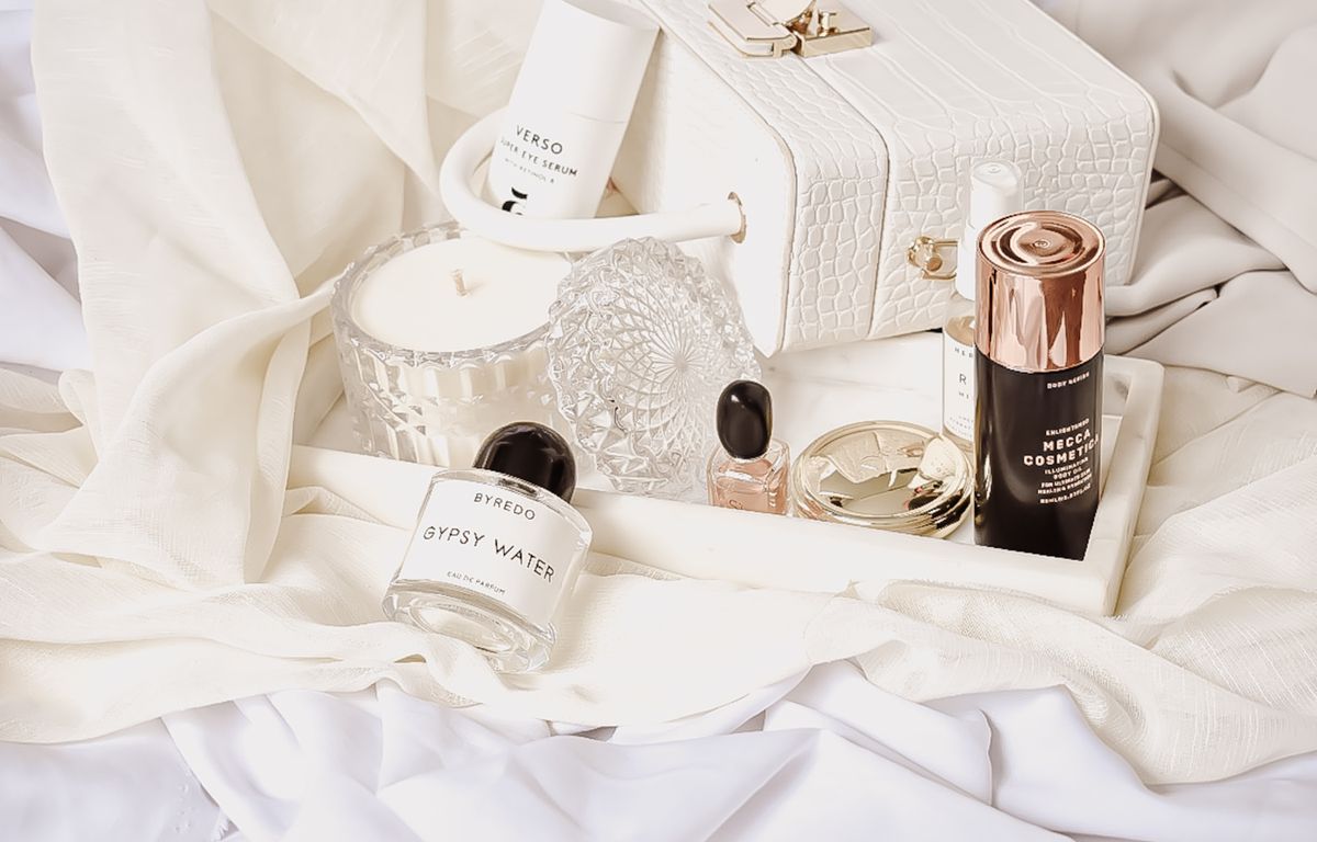 Luxury beauty products flatlay ahead of Prime Day