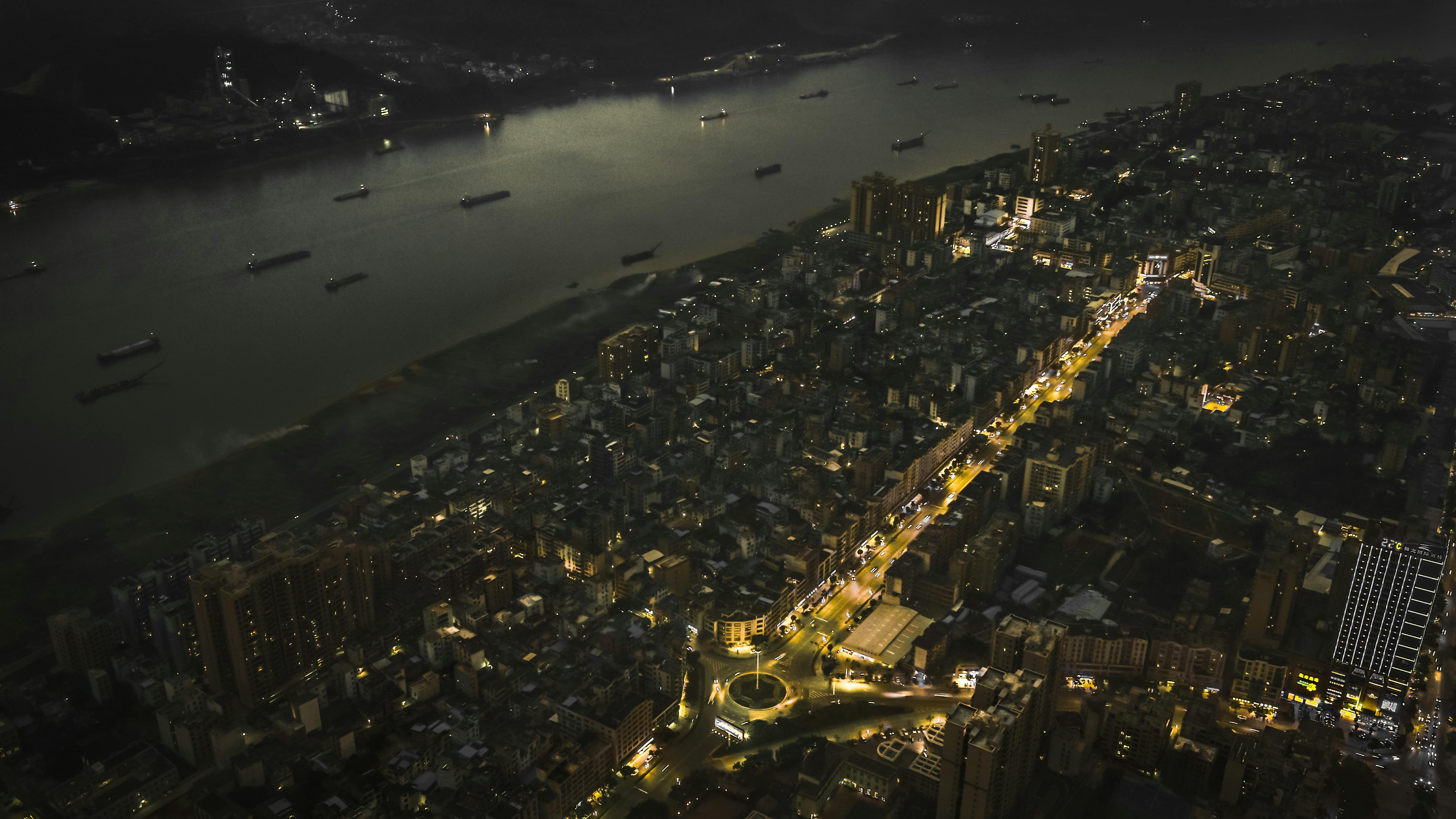 Free stock photo of drone photography, night city, single