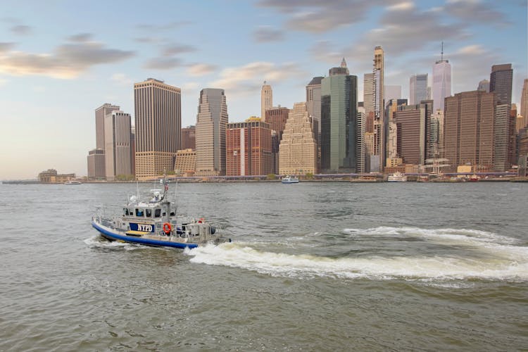 Police Motorboat On Sea Coast Of Manhattan