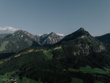 Stunning aerial view of the rugged Alpine mountains near Salzburg, Austria.