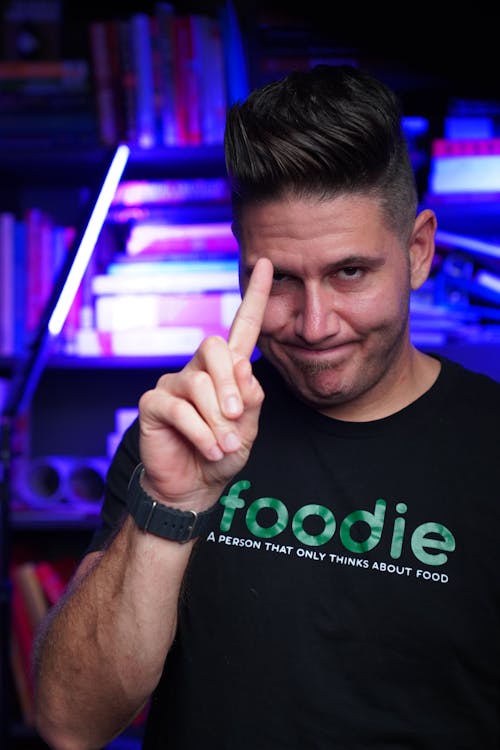 Man Posing in Black T-shirt