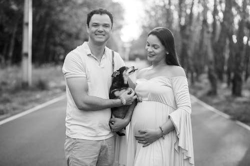 Black and White Portrait of Expecting Couple