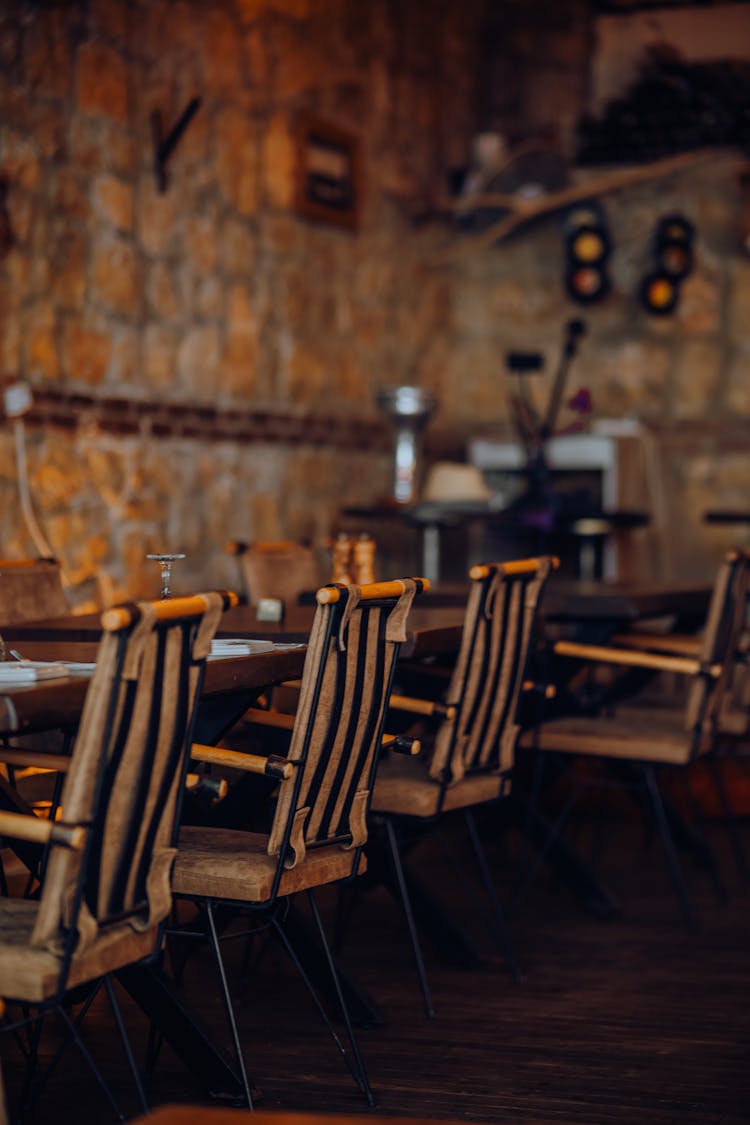 Wooden Chairs And Table In Restaurant