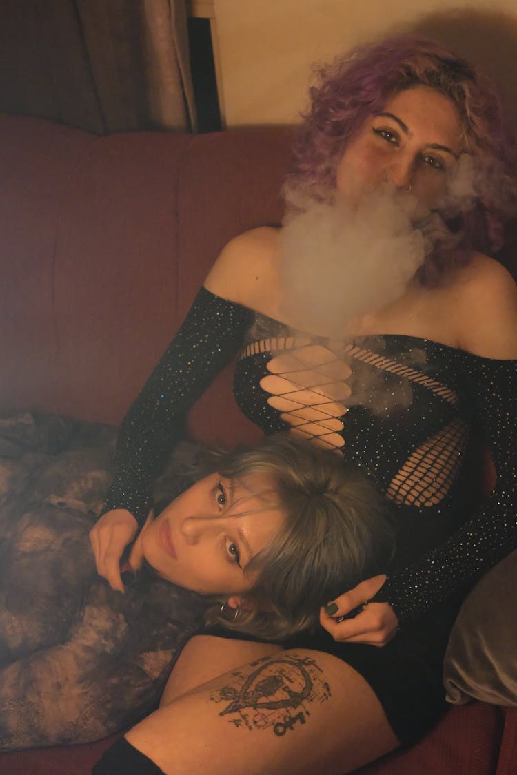 Smoking Women Posing Together On Party