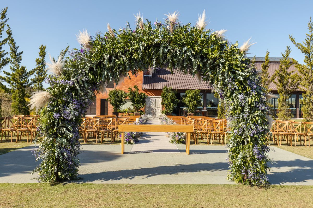 Floral ceremony arch decorated for a Lowcountry wedding
