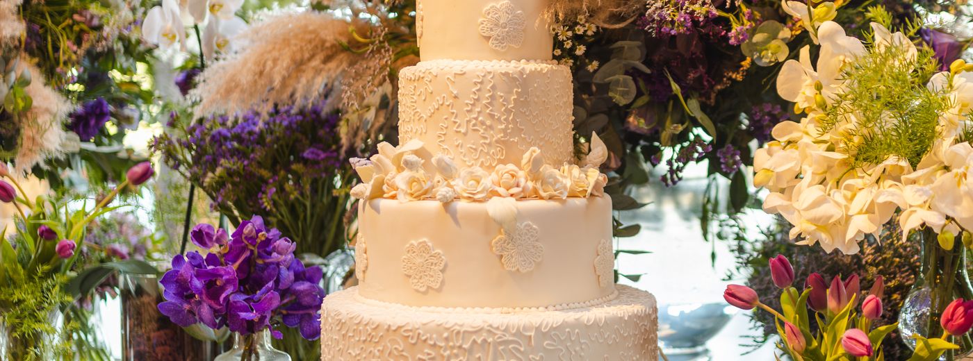 Luxury wedding cake — close detail of sculpted buttercream finish