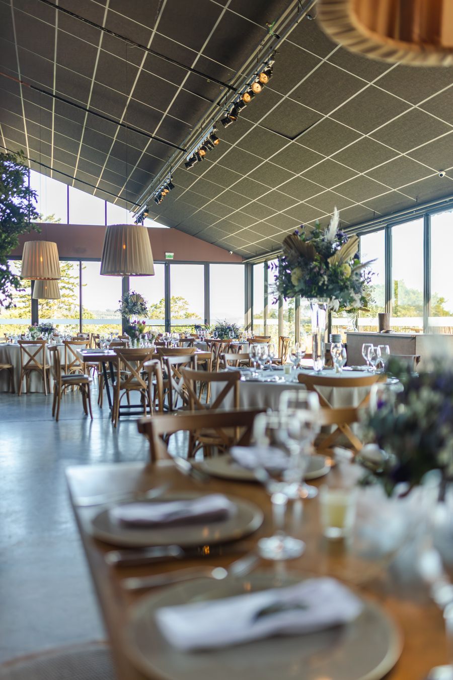 Chic wedding reception hall featuring upscale decor