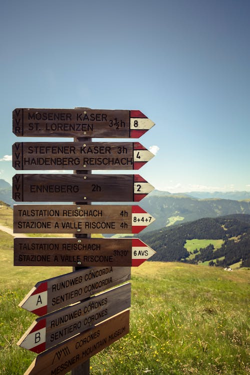 Brown and White Wooden Road Sign