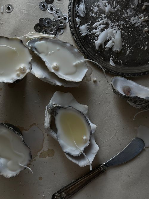 Free High angle view of oysters with pearls on a table, perfect for seafood-themed concepts. Stock Photo