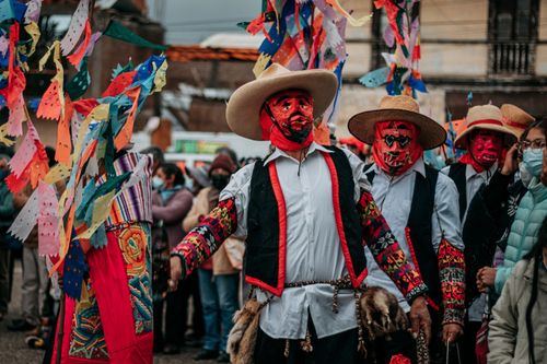 Free Vibrant traditional festival in Jauja, Peru with colorful costumes and masks. Stock Photo