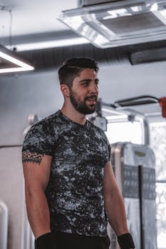 A fit adult male working out in a gym, showcasing strength and fitness.