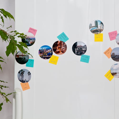 Stickers with Sticky Notes on Fridge