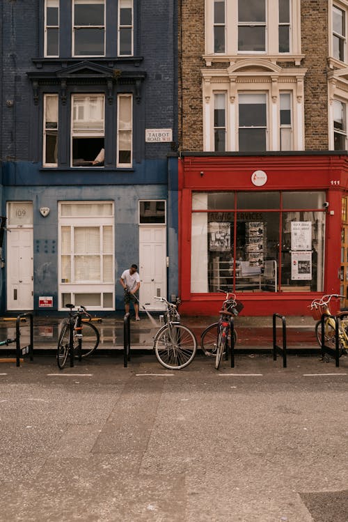 Townhouses and Bicycles Parked in the Street 