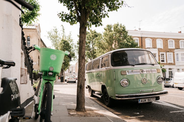 Green Van On A Street 