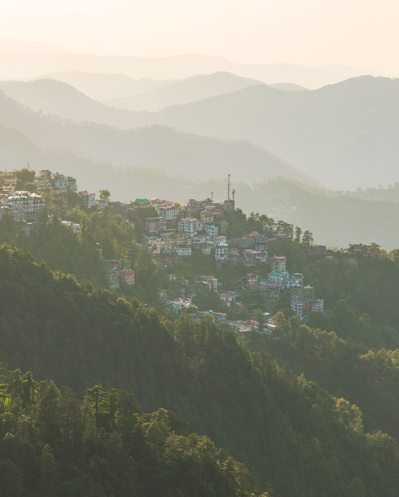 Shimla Manali hill town with mountains, Himachal Pradesh