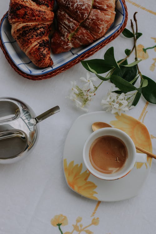 Free Coffee Cup and Croissants Stock Photo