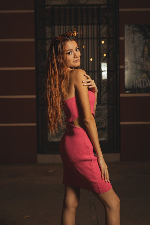 Attractive Woman in Pink Dress